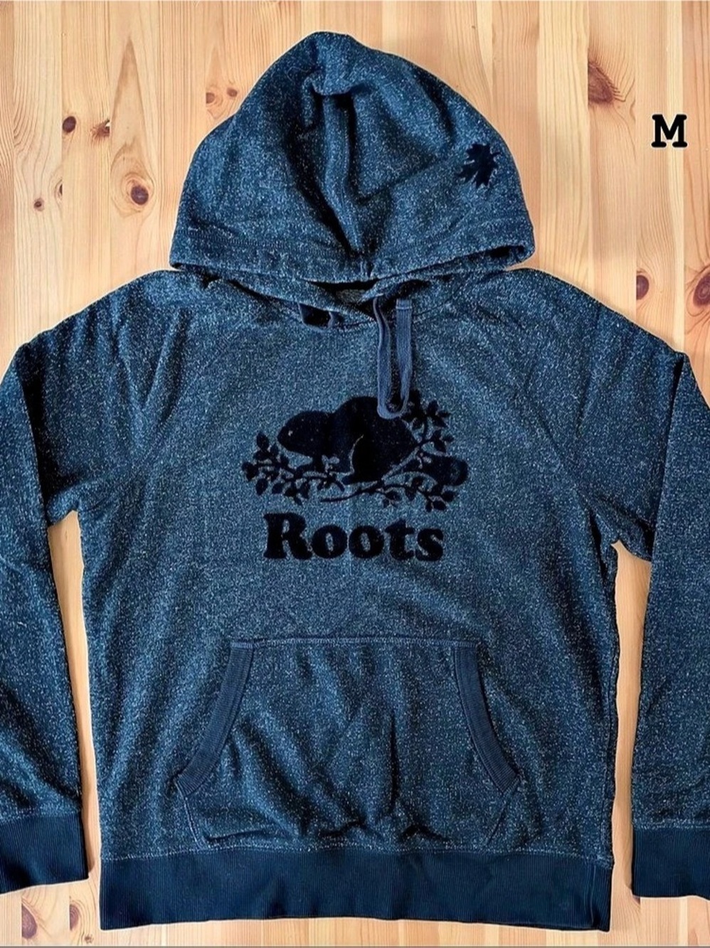 Roots Salt and Pepper Beaver Logo Hoodie Gray Size Medium